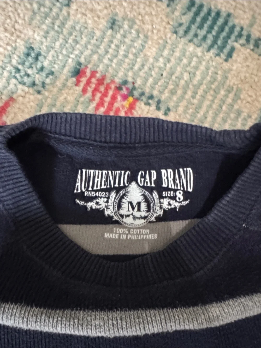 GAP Navy and Light Gray Striped Knit Sweater